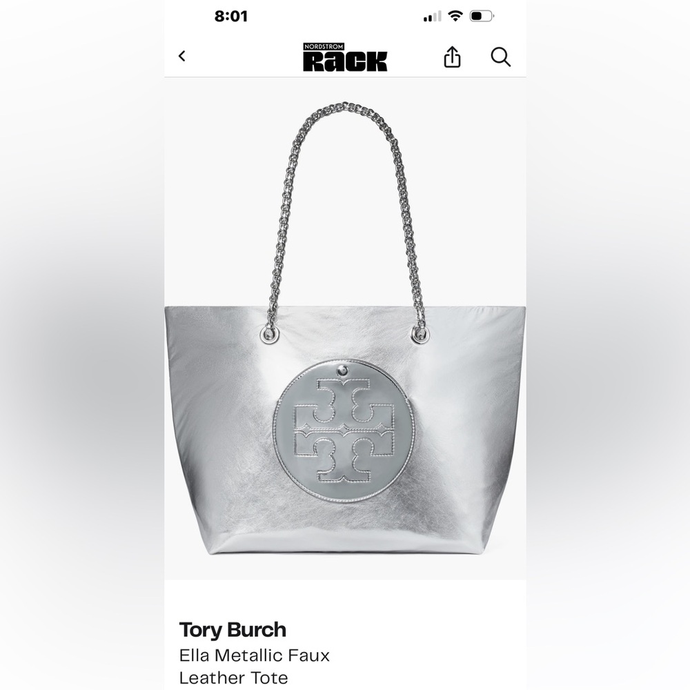 Tory Burch Silver Metallic Tote
